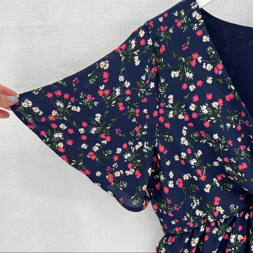 Altar'd State Navy Blue Floral Martha Flutter Sleeve Surplice Mini Dress M - Picture 4 of 10